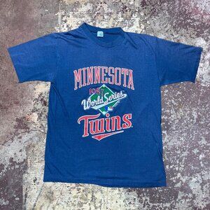 1987 Minnesota Twins World Series MLB Baseball Vintage Navy Blue T-Shirt Artex